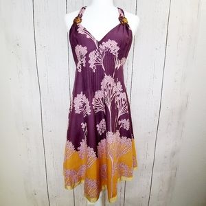 Rebecca Taylor Purple Yellow Floral Halter Dress 4